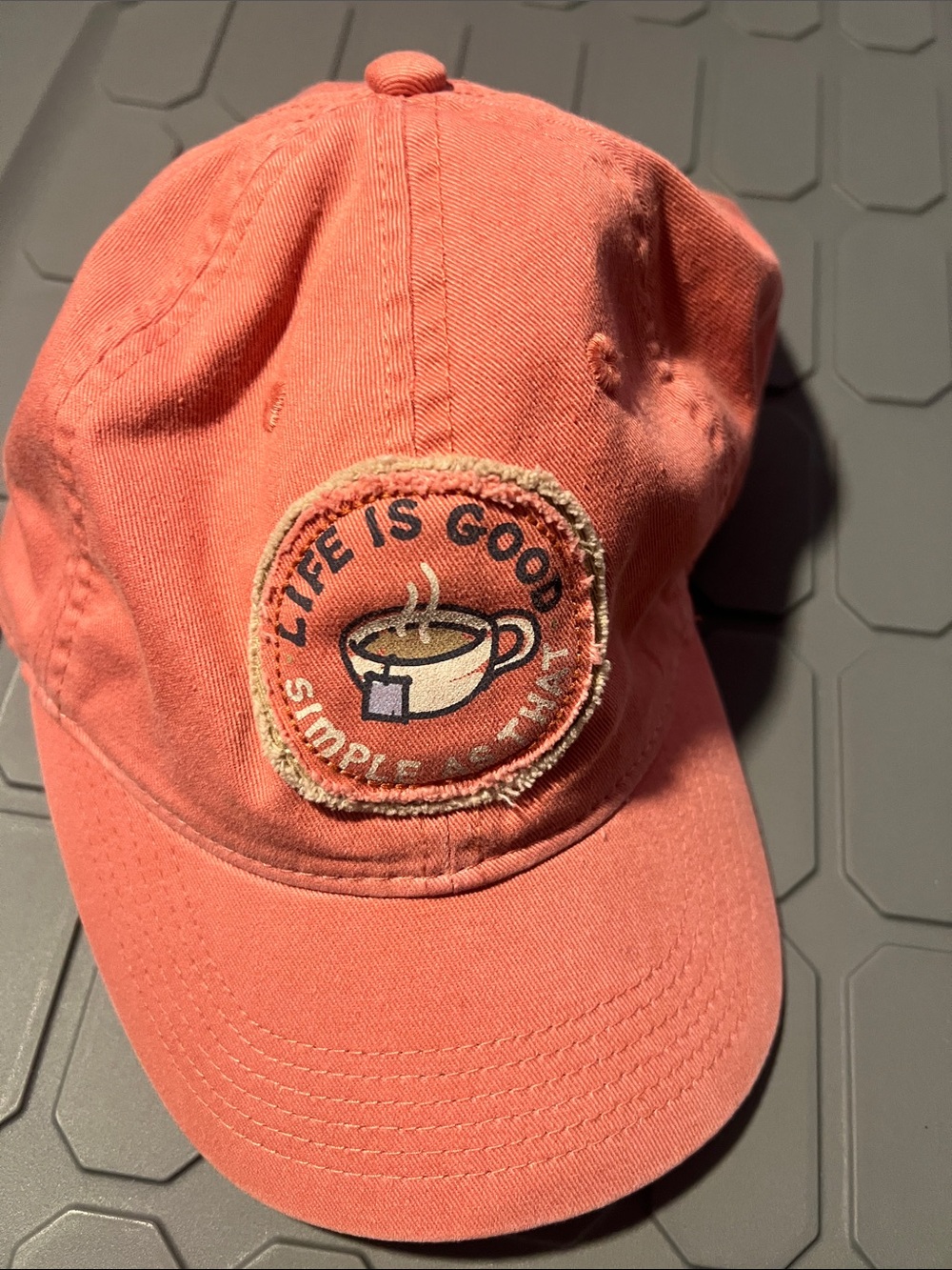 Life Is Good Coral-Peach Coffee/Tea Patch Adjustable Strap Cap